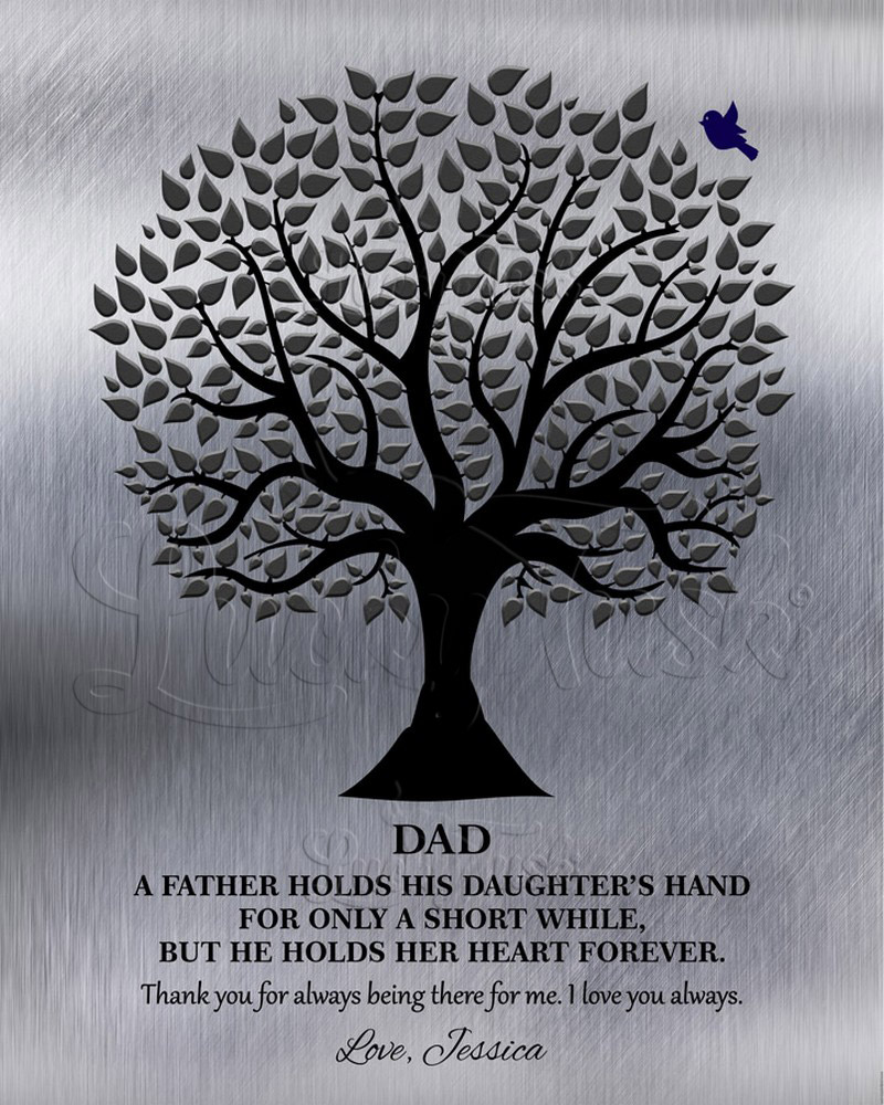 Silhouette Father Tree Quote Holds A Daughter's Hand on Tin wedding Wall Plaque LTC-1351