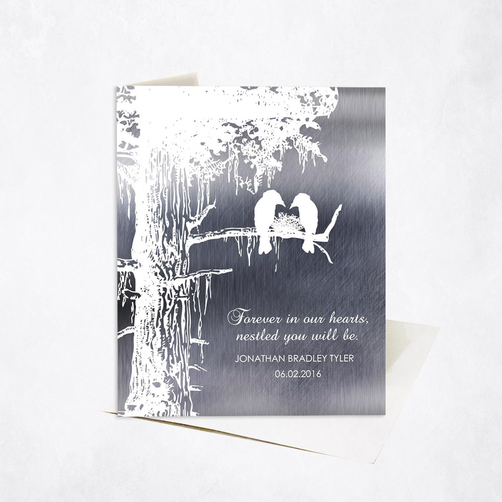 Picture of White Sequoia Memorial Tree and Bird Nest Loss of Baby Stationery Card C-1353