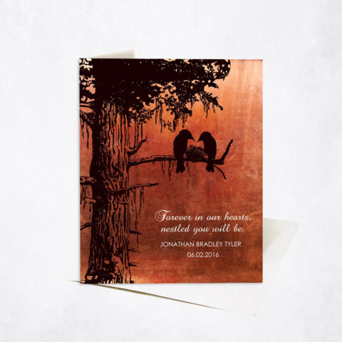 Black Sequoia Memorial Tree and Bird Nest Loss of Baby Stationery Card-1354