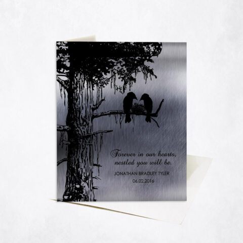 Dark Black Sequoia Memorial Tree and Bird Nest Loss of Baby Stationery Card-1355