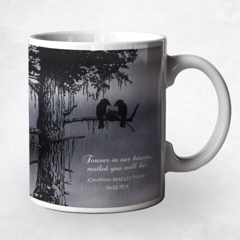 Black Sequoia Memorial Tree and Bird Nest Tin Loss of Baby Coffee Mug M-1356