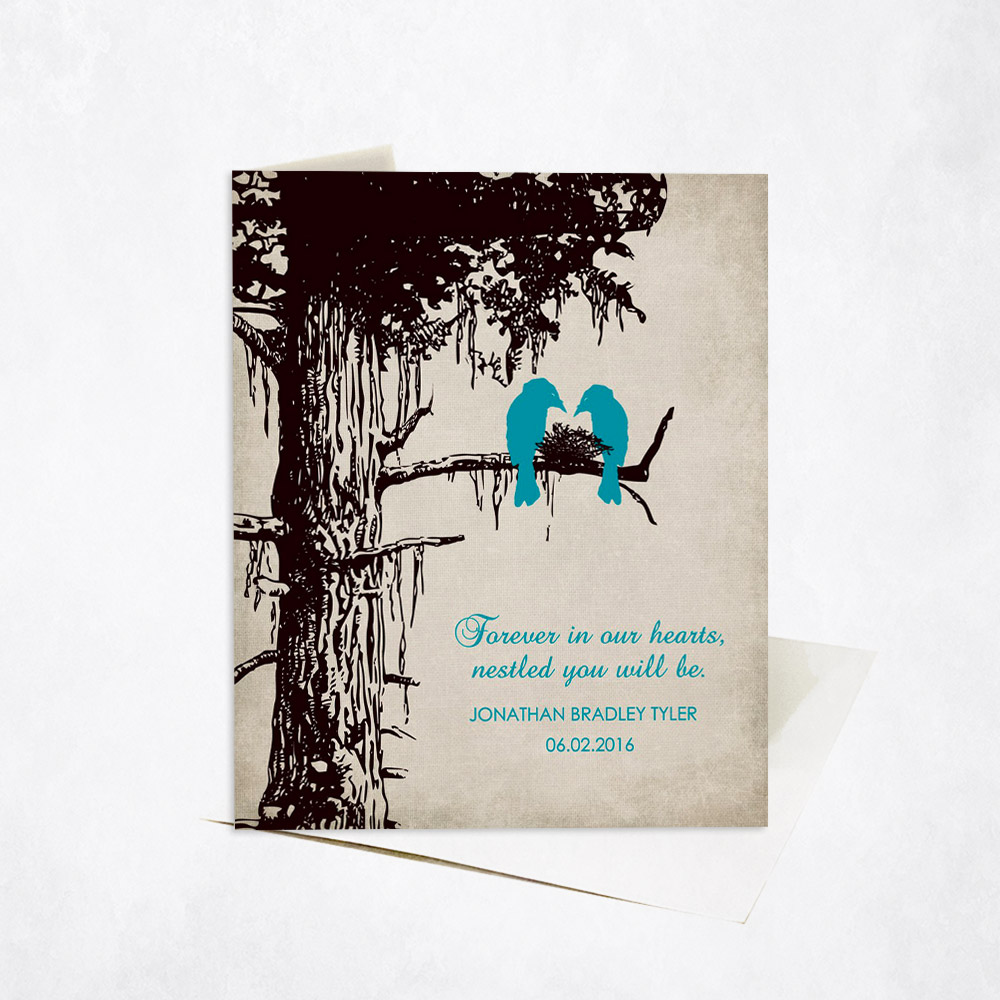 Picture of Black Sequoia Memorial Tree and Bird Nest Loss of Baby Stationery Card C-1357