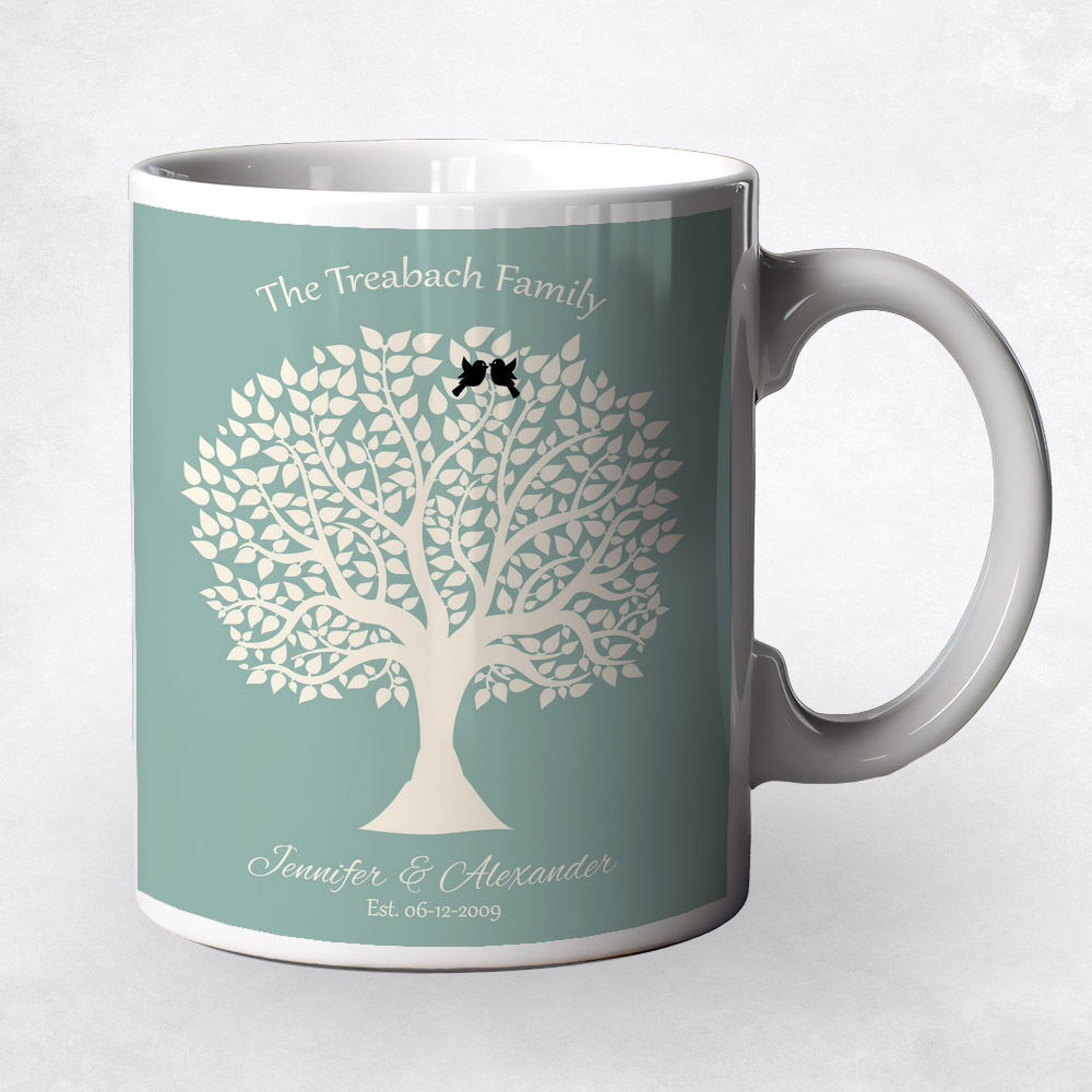 Closeup image of White Silhouette Tree  anniversary Coffee Mug M-1360