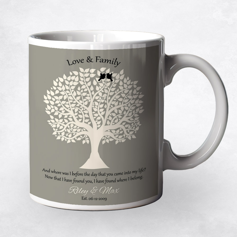 Closeup image of White Silhouette Tree  anniversary Coffee Mug M-1361