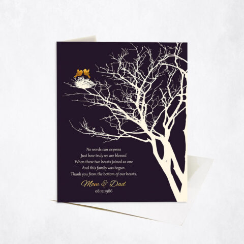 Fifty Years Branchy Tree Poem and Bird Nest 50th anniversary Stationery Card-1363