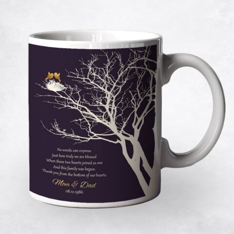 Gold Birds Branchy Tree 50th anniversary Coffee Mug M-1363