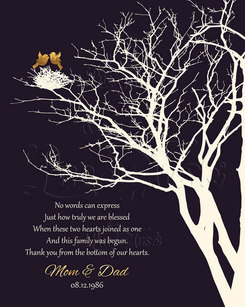 Fifty Years Branchy Tree Poem and Bird Nest on Deep Purple 50th anniversary Wall Plaque LTC-1363