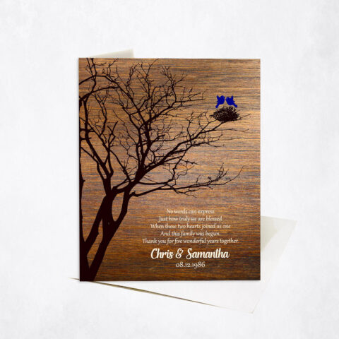 Traditional Branchy Tree Poem and Bird Nest 5th anniversary Stationery Card-1368