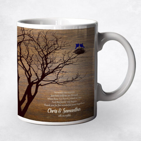 Dark Branchy Tree and Nest Wood 5th anniversary Coffee Mug M-1368