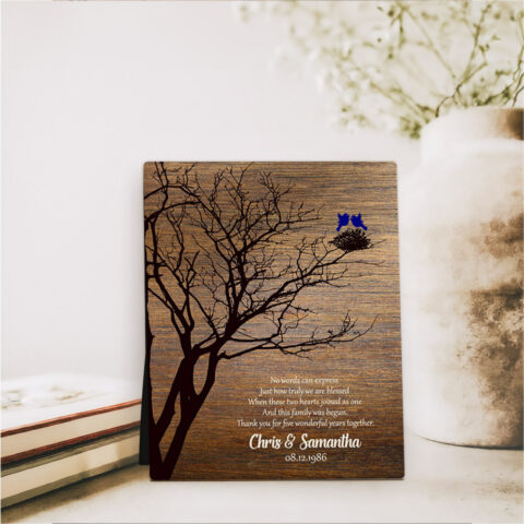 Branchy Tree 5th anniversary Wood Desktop Plaque Gift for couple D-1368