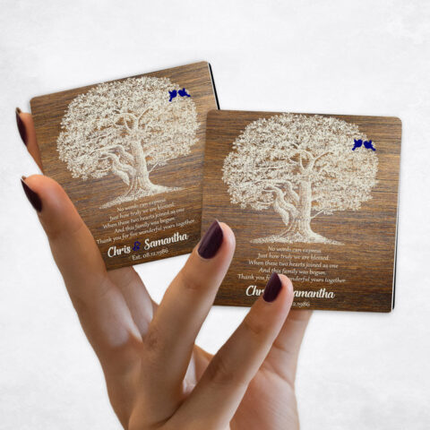 5th anniversary Large White Oak Tree on Wood Magnet Set MAG-1369