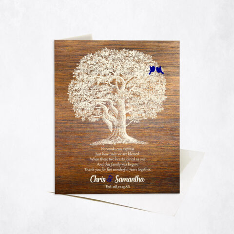 Large Oak Tree Poem Husband Appreciation on Wood 5th wedding anniversary Stationery Card C-1369