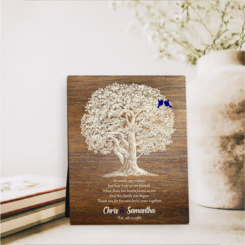 Oak Tree on Wood 5th anniversary Wood Desktop Plaque Gift for couple D-1369