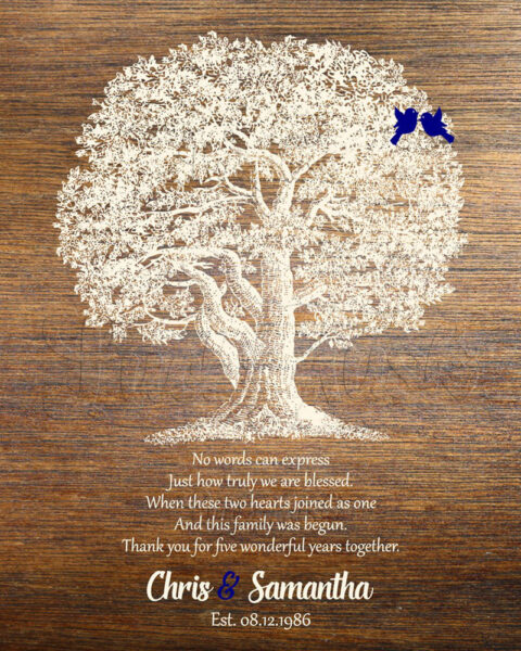 5 Year Wedding Anniversary Personalized Family Wedding Tree Gift Faux Wood Gift For Couple #1369