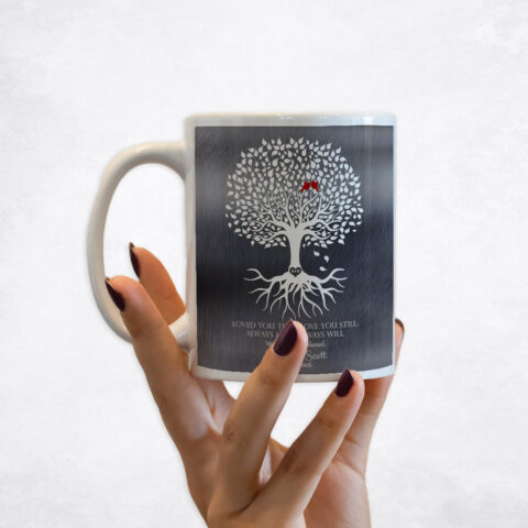 White Tree with Roots Tin 10th anniversary Coffee Mug M-1371