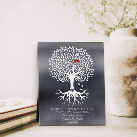 Rooted Tree 10th anniversary Tin Desktop Plaque Gift for couple D-1371