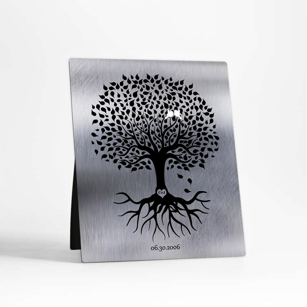 Single image of Dark Rooted Tree 10th anniversary Tin Desktop Plaque