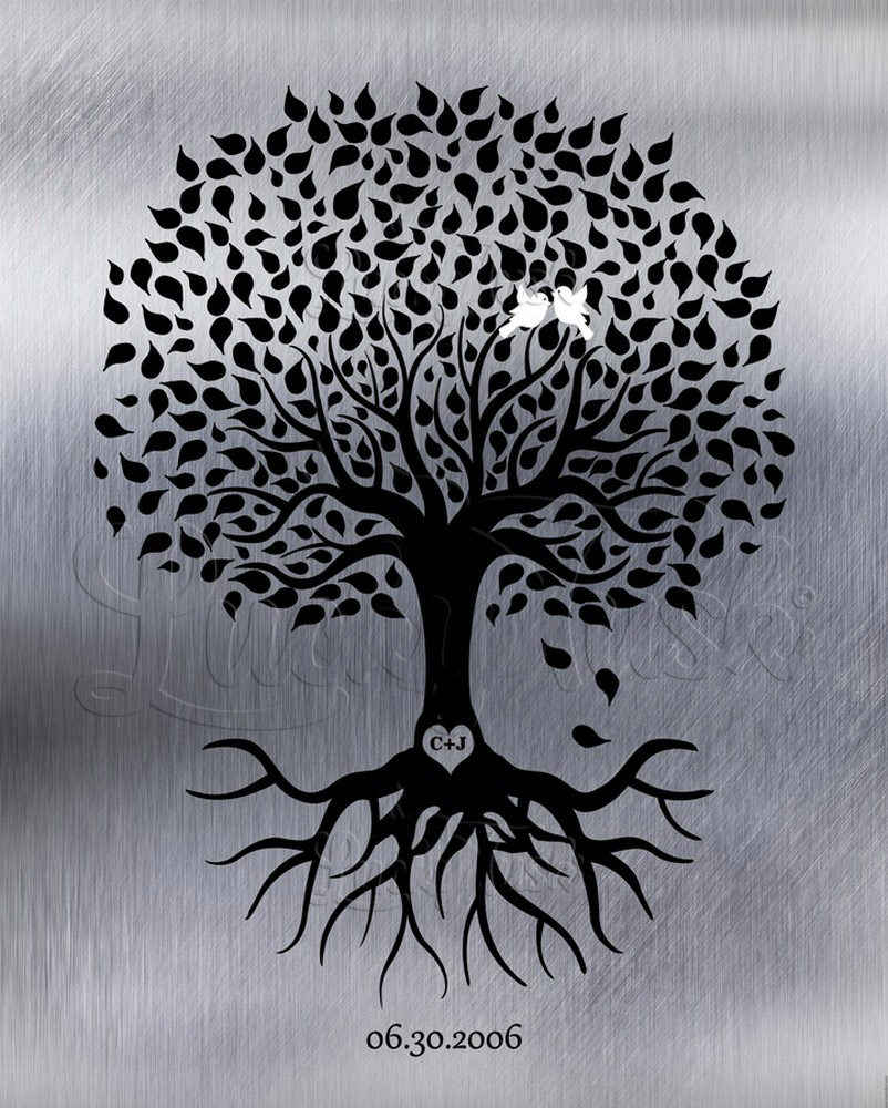 Minimalist Commemoration Black Tree Silhouette on Tin 10th anniversary Wall Plaque LTC-1372