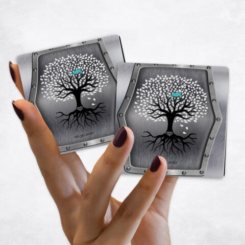 11th anniversary White and Black Tree with Roots on Steel Magnet Set MAG-1374