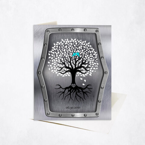 White and Black Tree with Roots 11th anniversary Stationery Card-1374