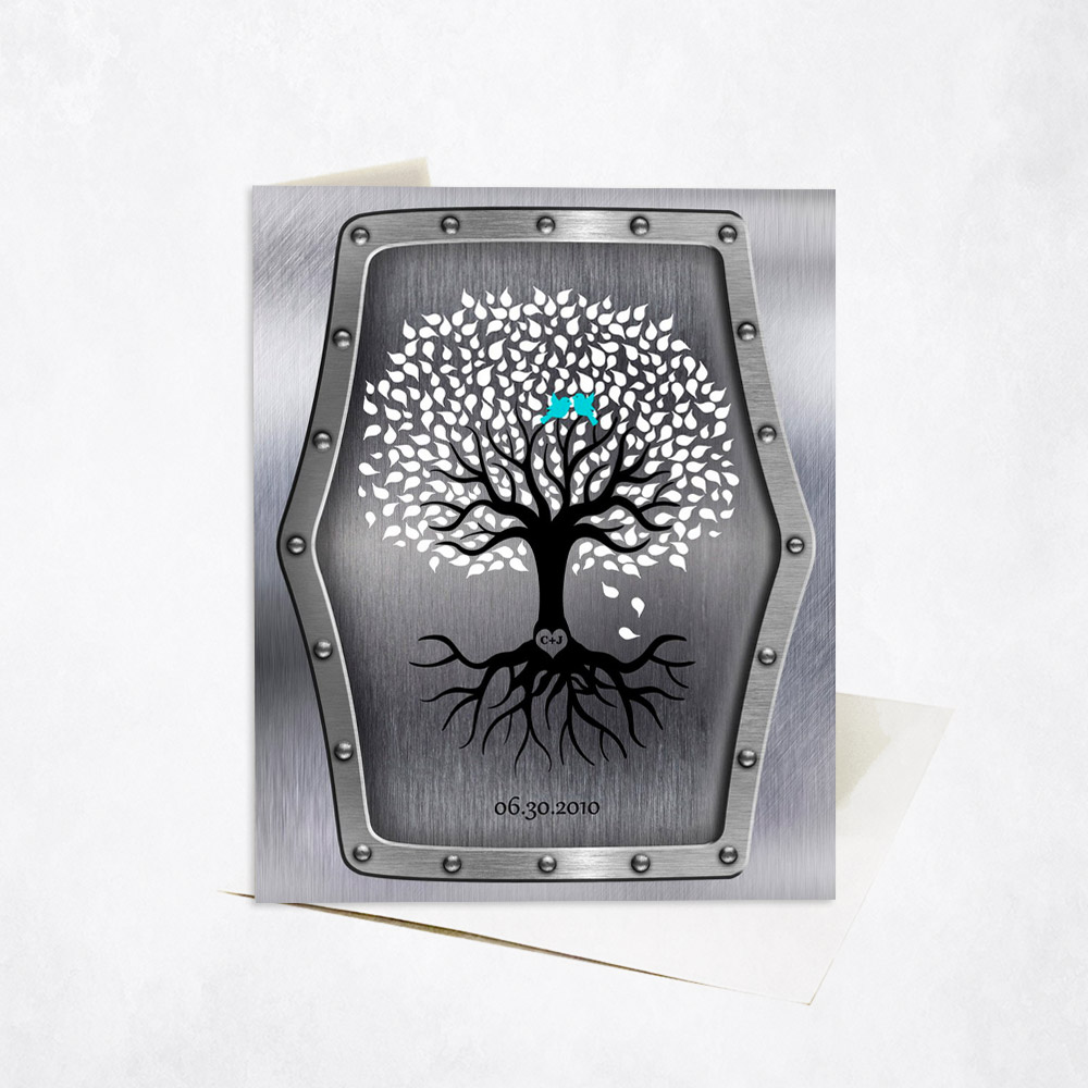 Picture of White and Black Tree with Roots 11th anniversary Stationery Card C-1374