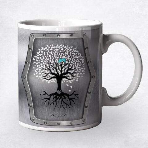 White and Black Tree with Roots Steel 11th anniversary Coffee Mug M-1374