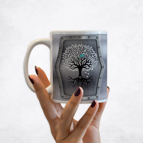 White and Black Tree with Roots Steel 11th anniversary Coffee Mug M-1374