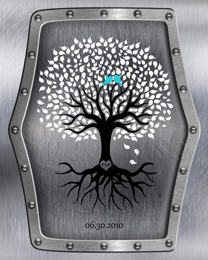 White and Black Tree with Roots on Steel 11th anniversary Wall Plaque LTC-1374