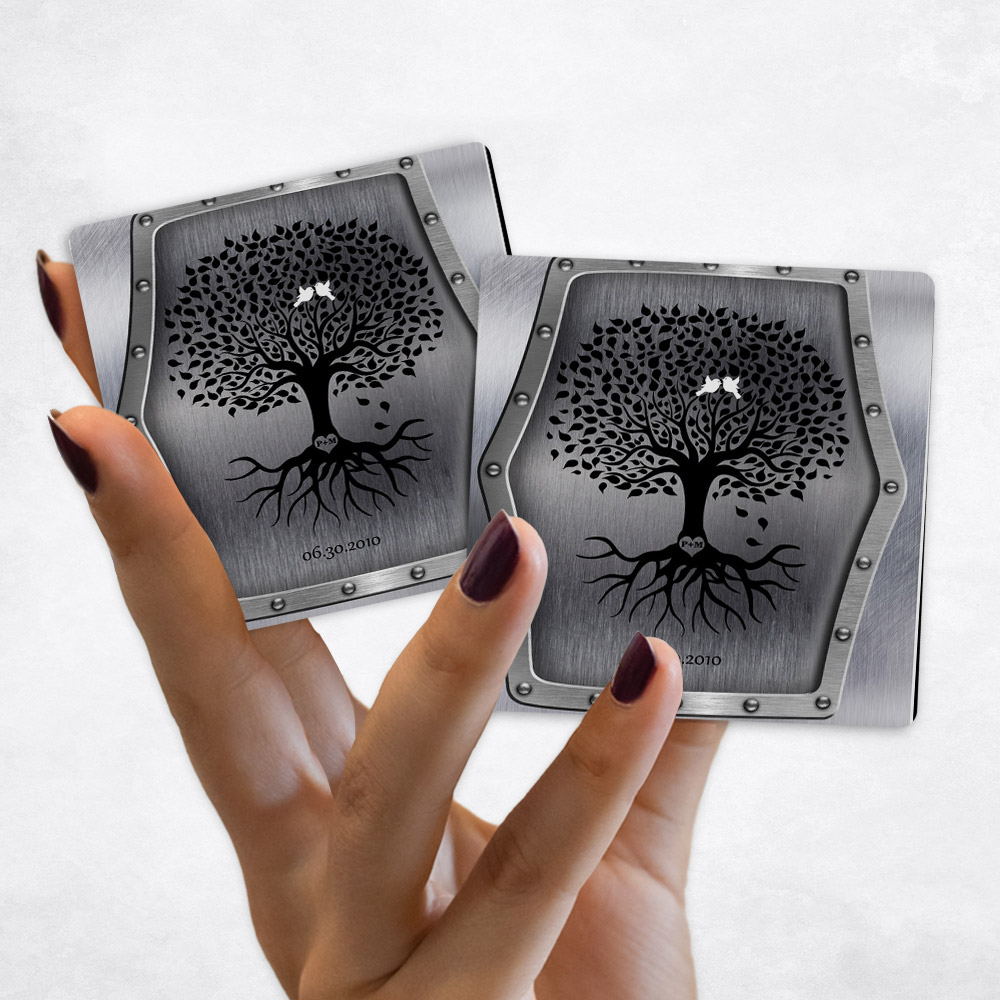 Close up picture of 11th anniversary Black Tree with Roots on Steel Magnet Set MAG-1375