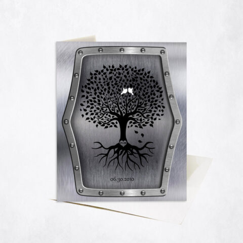Dark Silhouette Tree with Roots Husband Appreciation on Steel 11th wedding anniversary Stationery Card C-1375