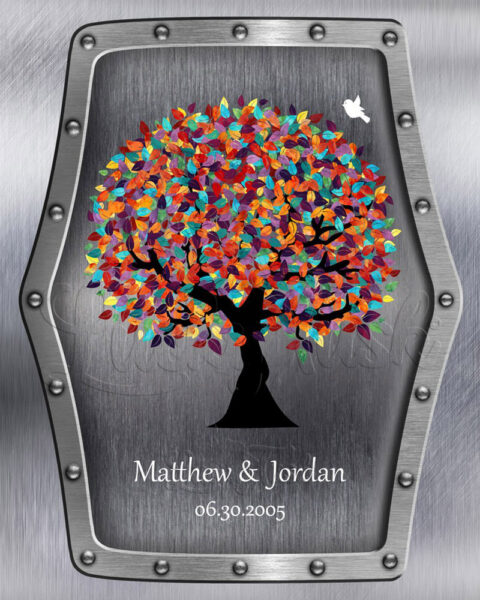 11th Wedding Anniversary Faux Steel Colorful Spring Tree Marriage Personalized Gift For Couple #1376