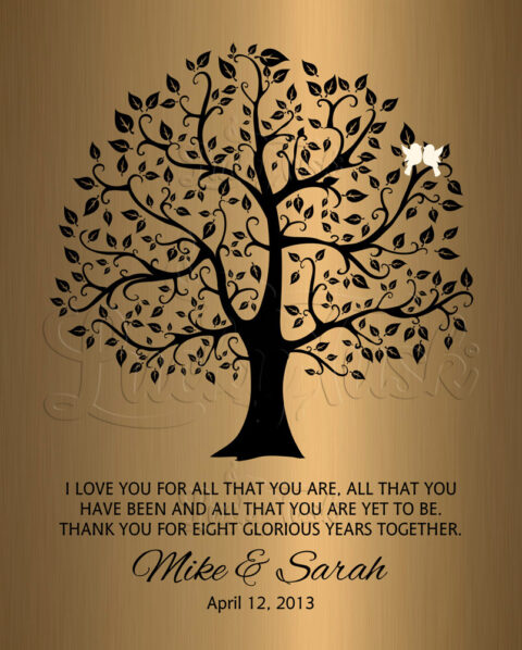 8 Year Anniversary Personalized Wedding Tree Gift Faux Bronze Onyx Gift For Couple #1378