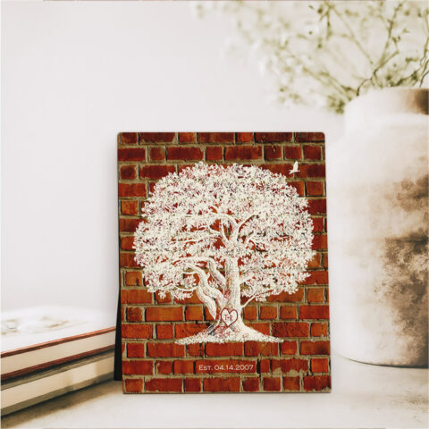 Oak Tree on Brick 8th anniversary Brick Desktop Plaque Gift for couple D-1381