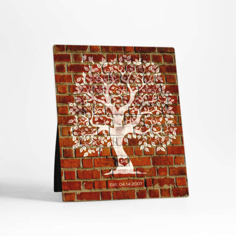 Owl Tree on Brick 8th anniversary Brick Desktop Plaque Gift for couple D-1384