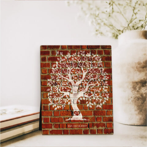 Owl Tree on Brick 8th anniversary Brick Desktop Plaque Gift for couple D-1384