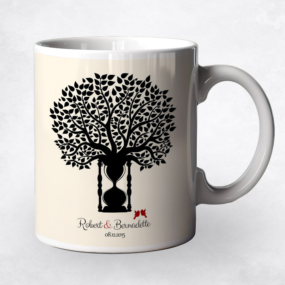 Closeup image of Black Hourglass Tree  1st anniversary Coffee Mug M-1388