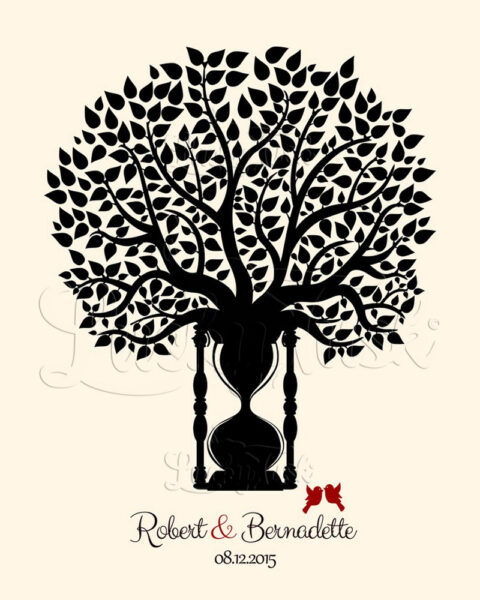 1 Year Anniversary Traditional Paper Black Cream Personalized Hourglass Tree Gift For Couple #1388