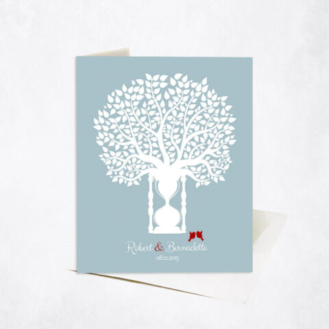 White Hourglass Tree Silhouette Minimal 1st anniversary Stationery Card-1389