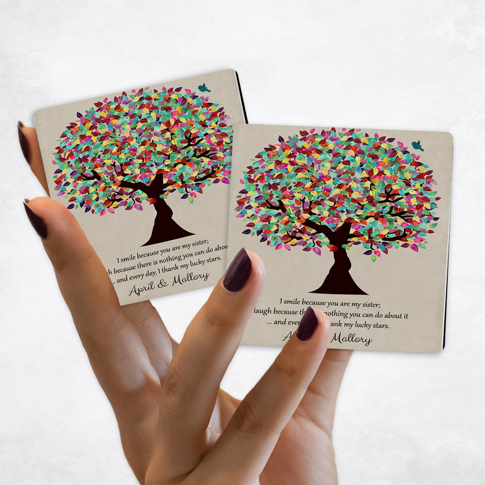 Close up picture of wedding Late Spring Tree Sisters on Stone Magnet Set MAG-1390