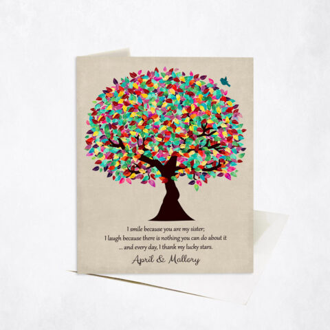 Colorful Sister Sibling Appreciation Tree Quote wedding Stationery Card-1390