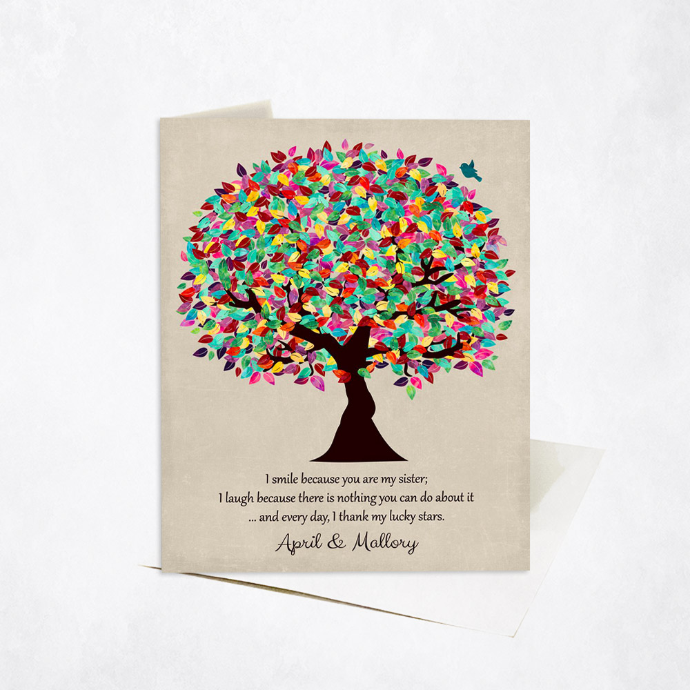 Picture of Colorful Sister Sibling Appreciation Tree Quote wedding Stationery Card C-1390