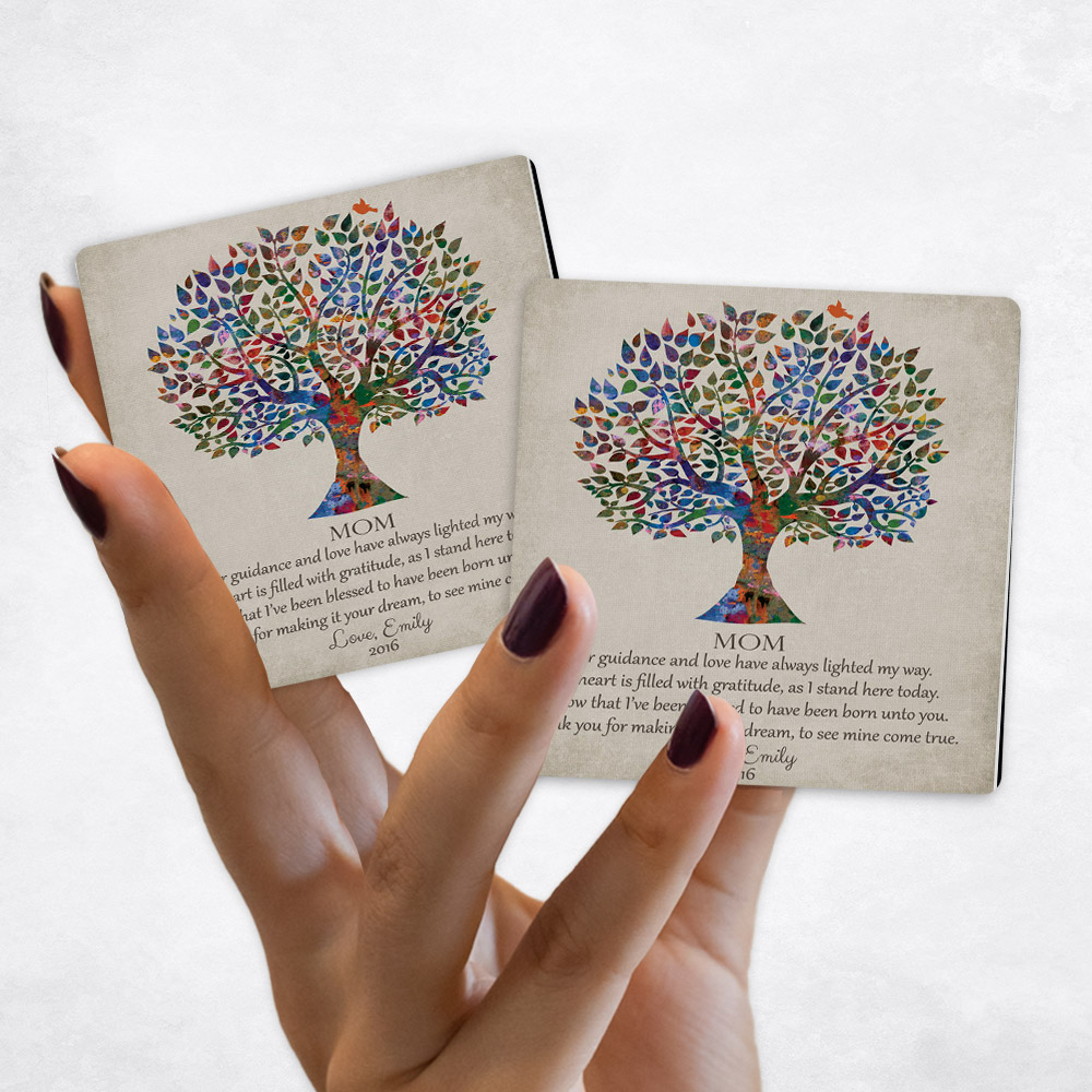 Close up picture of Mother's Day Watercolor Silhouette Tree Distressed Linen Magnet Set MAG-1396