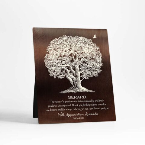 Large Oak Tree Leadership Appreciation Bronze Desktop Plaque Gift for mentor D-1397