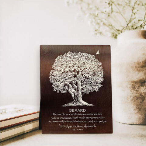 Large Oak Tree Leadership Appreciation Bronze Desktop Plaque Gift for mentor D-1397