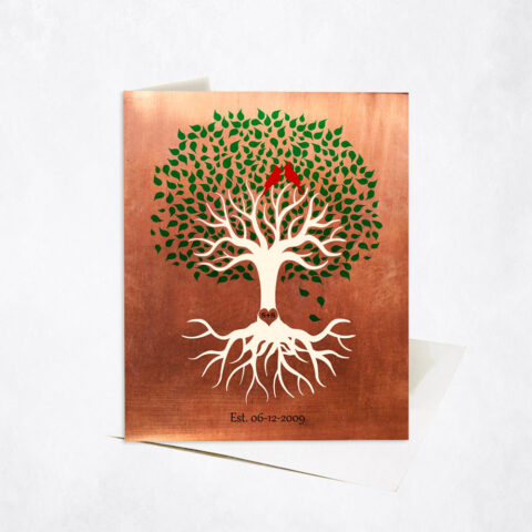 Green Canopy Minimalist Commemoration Tree with Roots 7th anniversary Stationery Card-1398