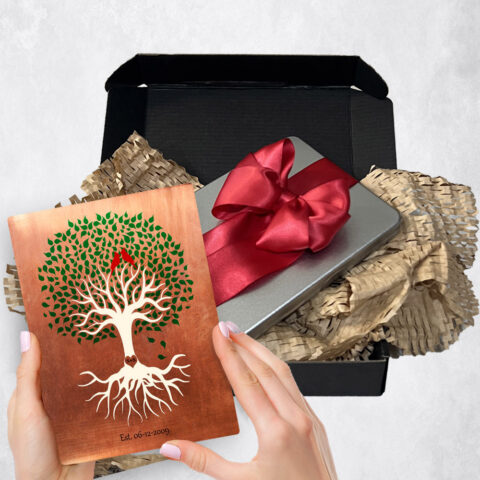 7th anniversary Gift Delivery for couple, husband or wife Silhouette Tree Copper  Plaque TOY-1398