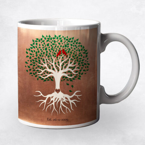 Green Canopy Tree with Roots Copper 7th anniversary Coffee Mug M-1398