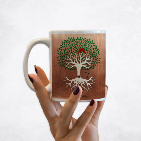 Green Canopy Tree with Roots Copper 7th anniversary Coffee Mug M-1398