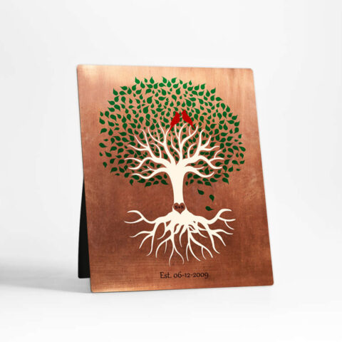 Silhouette Tree 7th anniversary Copper Desktop Plaque Gift for couple D-1398