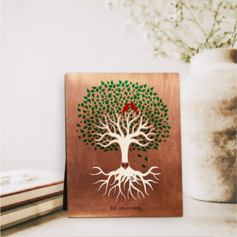 Silhouette Tree 7th anniversary Copper Desktop Plaque Gift for couple D-1398